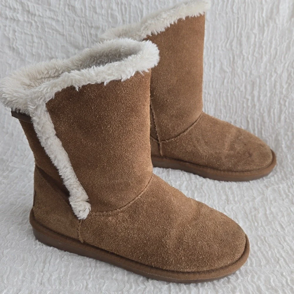 Minnetonka Winter Boots Women's Size‎ 6 Brown Mid Calf Suede Faux Fur Slip On